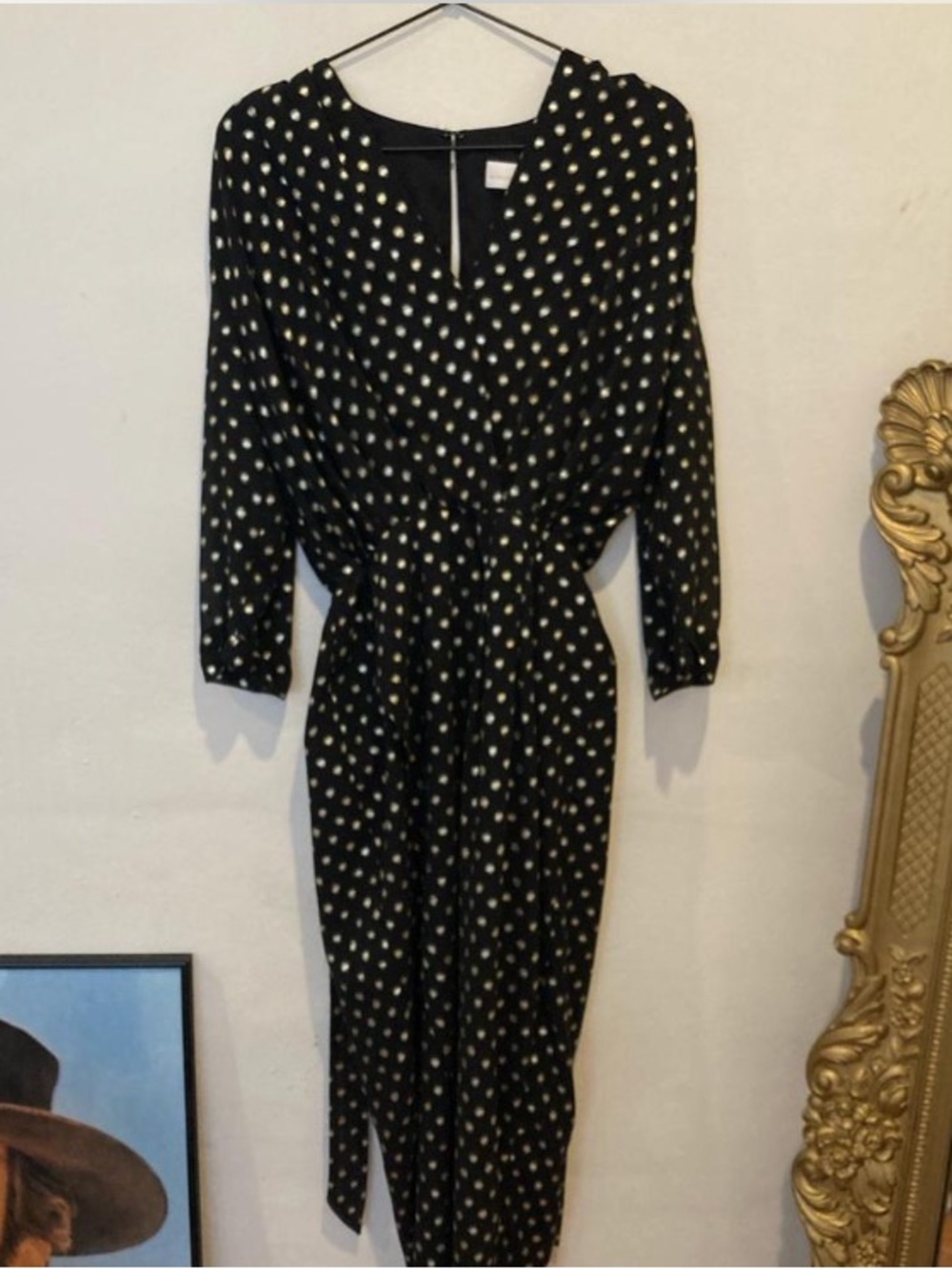 Amanda Uprichard Black Polka Dot Long Sleeve Midi Dress